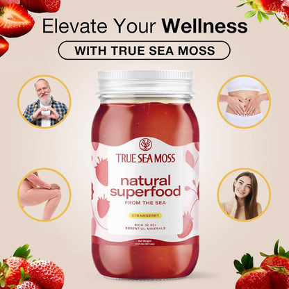 TrueSeaMoss Strawberry Sea Moss Wildcrafted Irish Gel Antioxidant Nutritional Supplements, 16 oz.