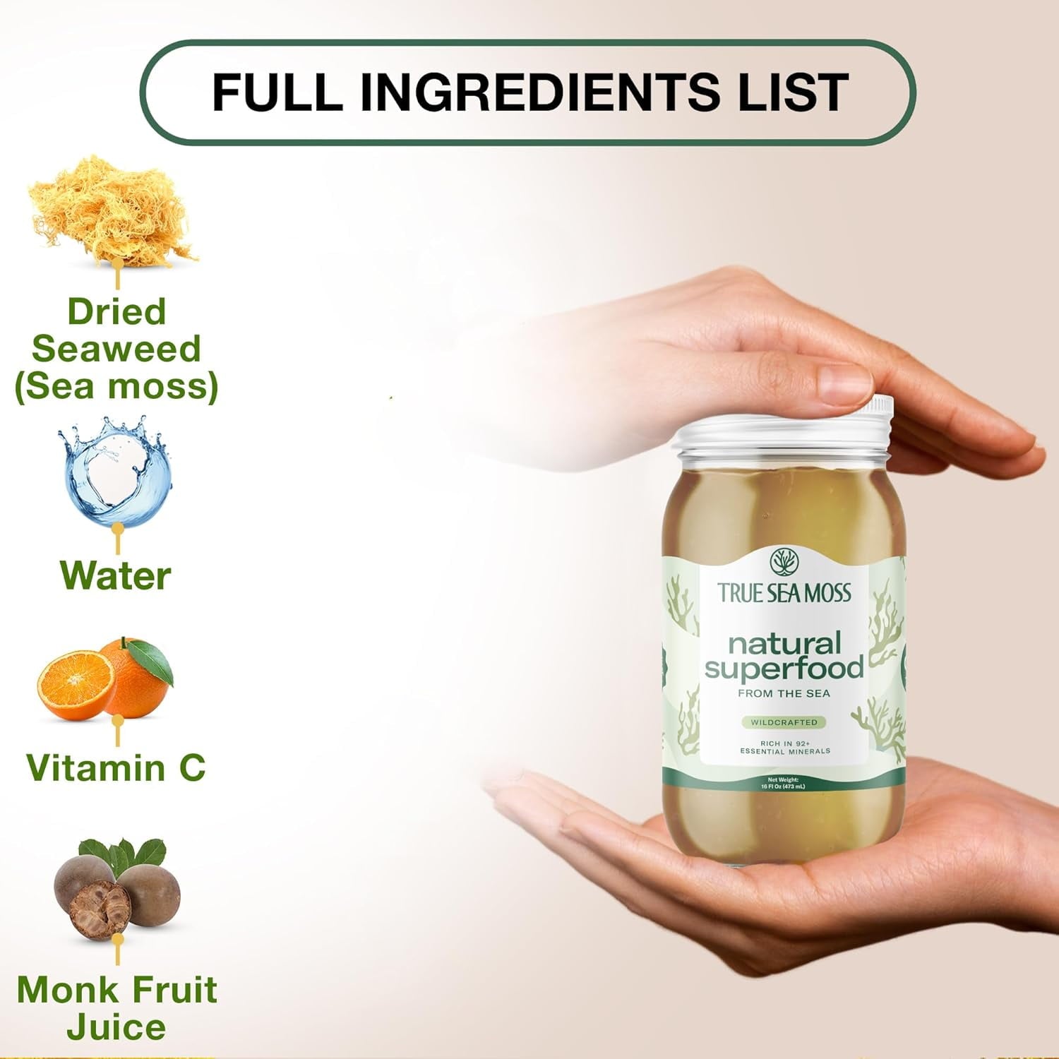 Trueseamoss Wildcrafted Irish Sea Moss Gel - Raw Sea Moss Supplement for Immune and Thyroid Support, Original, 16 oz