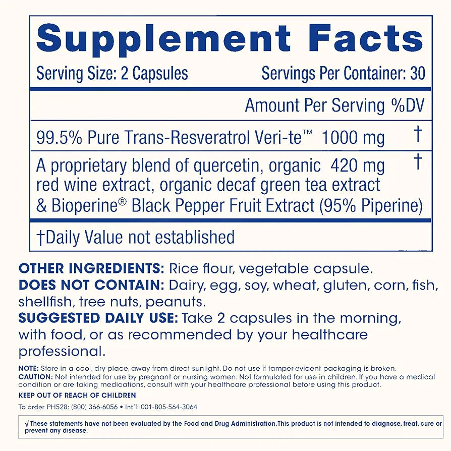 ProHealth Resveratrol 1000mg | Pure Trans-Resveratrol | | 60 Capsules